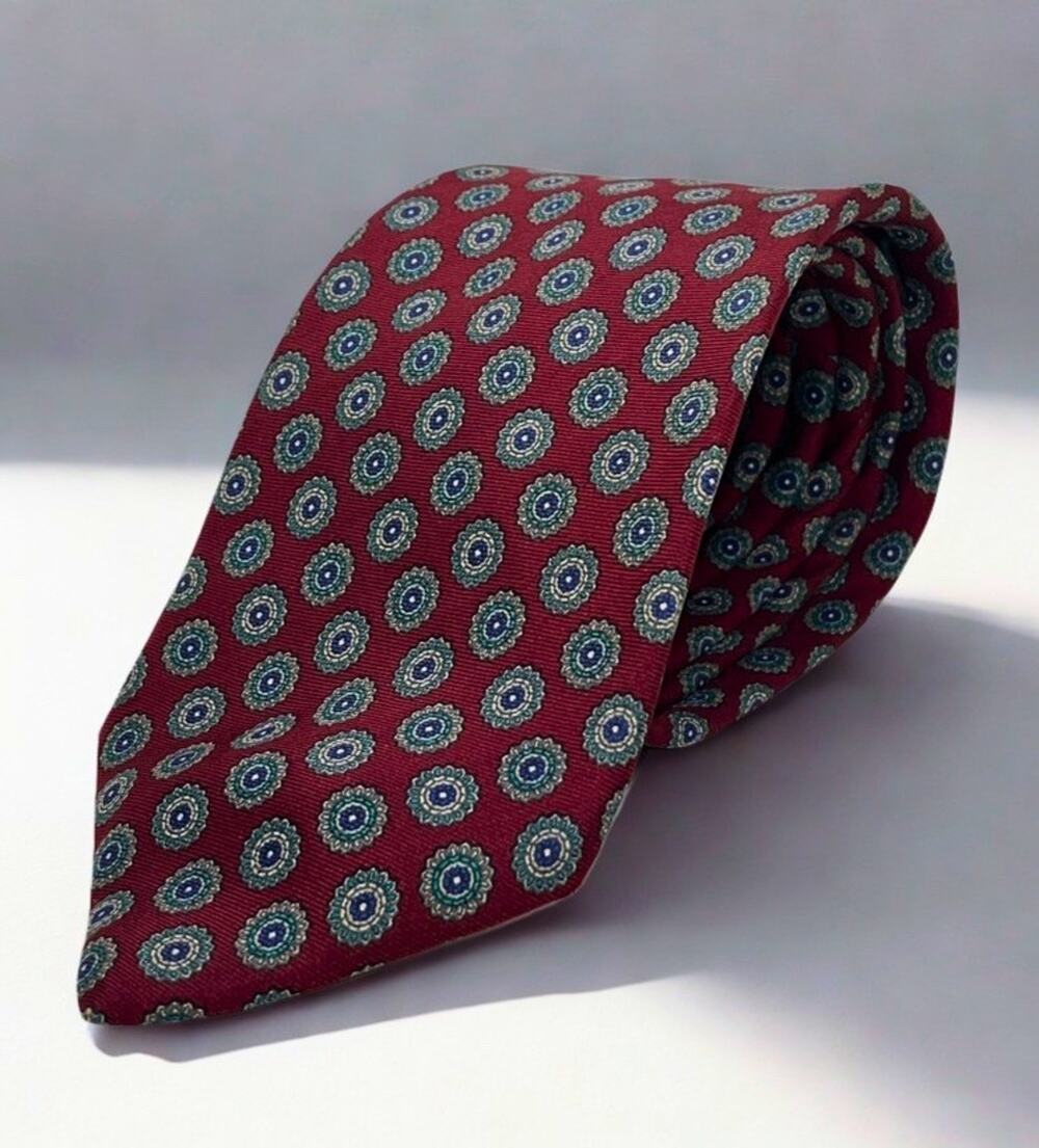 Christian Dior Monsieur Silk Tie Red Geometric Medallion Vintage Made in USA